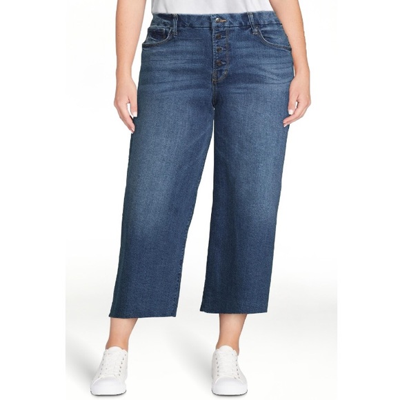 Time And Tru High Rise Stretch Wide leg Crop Jeans Dark Wash Various Sizes - Picture 5 of 6